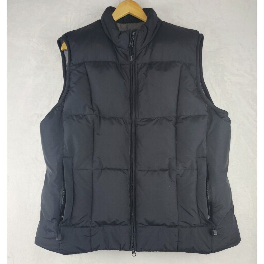 Men Sz Large Goose Down Puffer Vest Jacket Black Full Zip Casual Street Outdoors